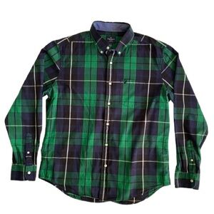 American Eagle Outfitters Green and Navy Plaid Shirt, 100% Cotton, Men’s L